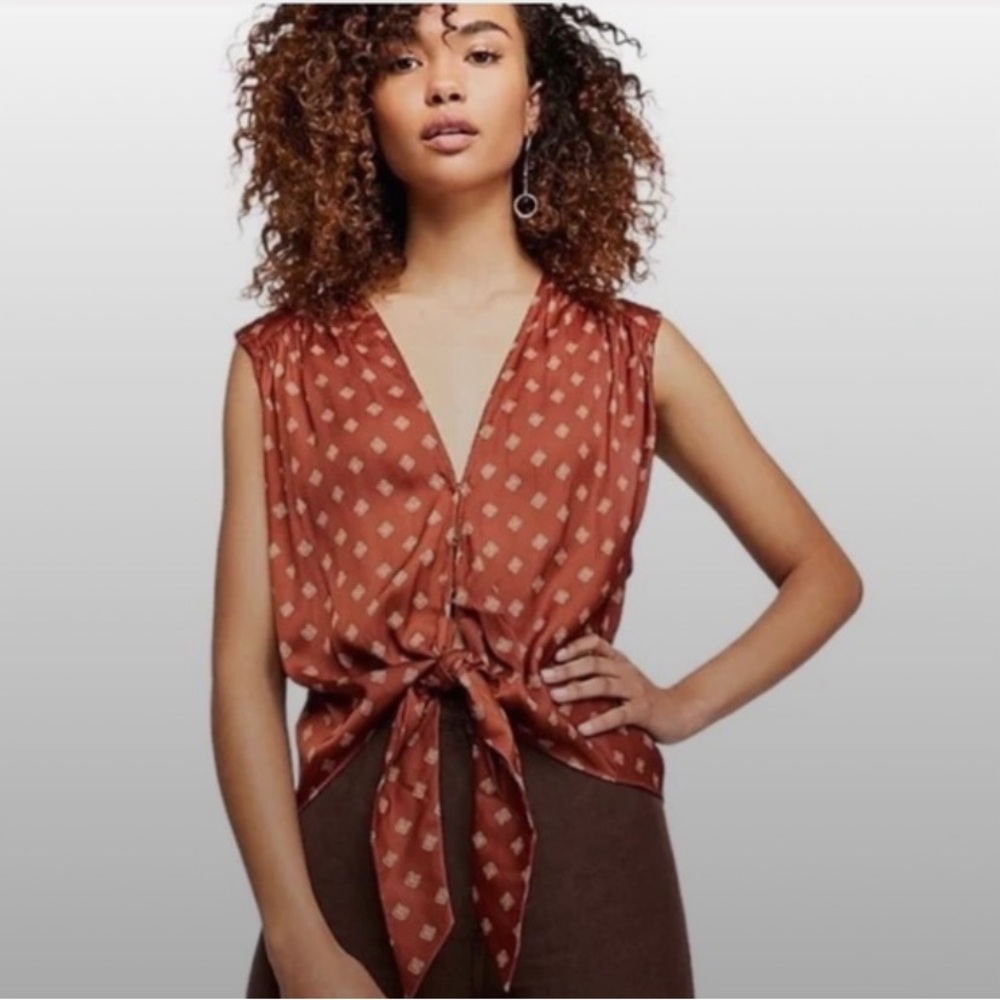 Free People Mornings In Marrakesh Printed Tie Front Top